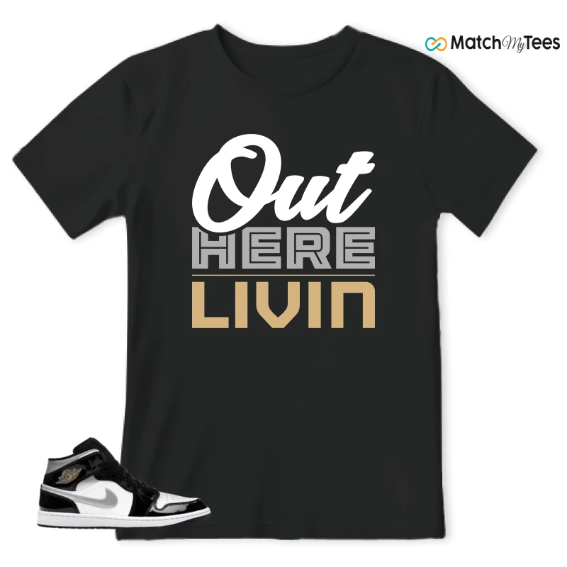 NIKE AIR JORDAN 1 MID SE BLACK WHITE SNEAKER Matching Tees t-shirt