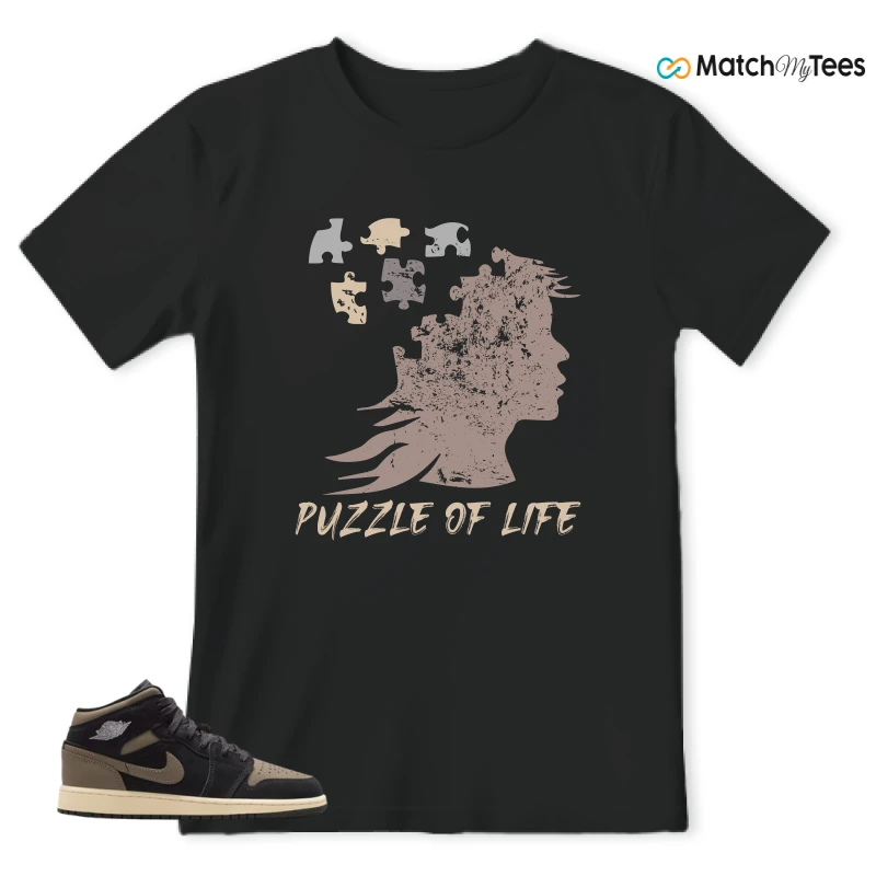 NIKE AIR JORDAN 1 MID SE OLIVE GREY SNEAKER/BLACK/LIGHT WILD MANGO/MUSLIN/OLIVE GREY matching T-shirt