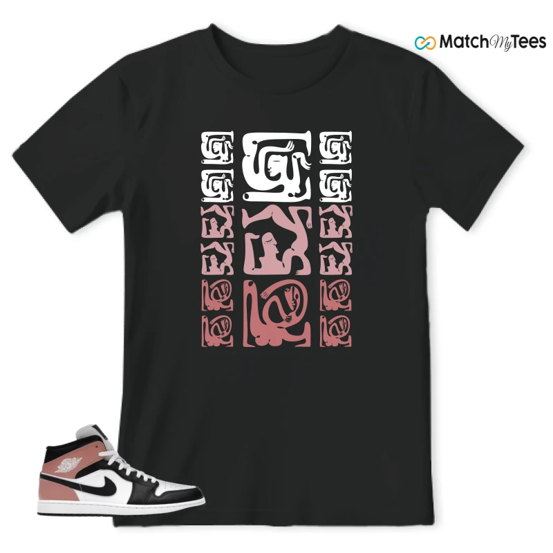 NIKE AIR JORDAN 1 MID WHITE RUST PINK BLACK SNEAKER Matching Tees t-shirt