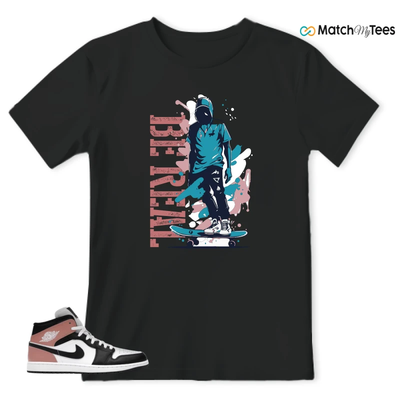NIKE AIR JORDAN 1 MID WHITE RUST PINK BLACK SNEAKER Matching Tees t-shirt