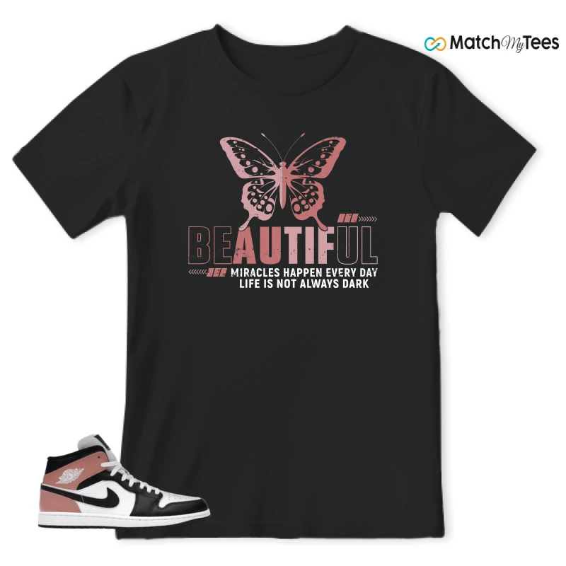 NIKE AIR JORDAN 1 MID WHITE RUST PINK BLACK SNEAKER Matching Tees t-shirt