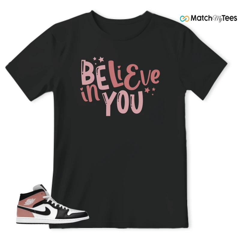 NIKE AIR JORDAN 1 MID WHITE RUST PINK BLACK SNEAKER Matching Tees t-shirt