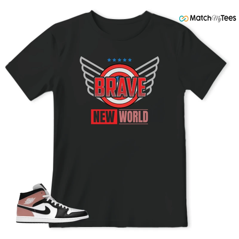 NIKE AIR JORDAN 1 MID WHITE RUST PINK BLACK SNEAKER Matching Tees t-shirt