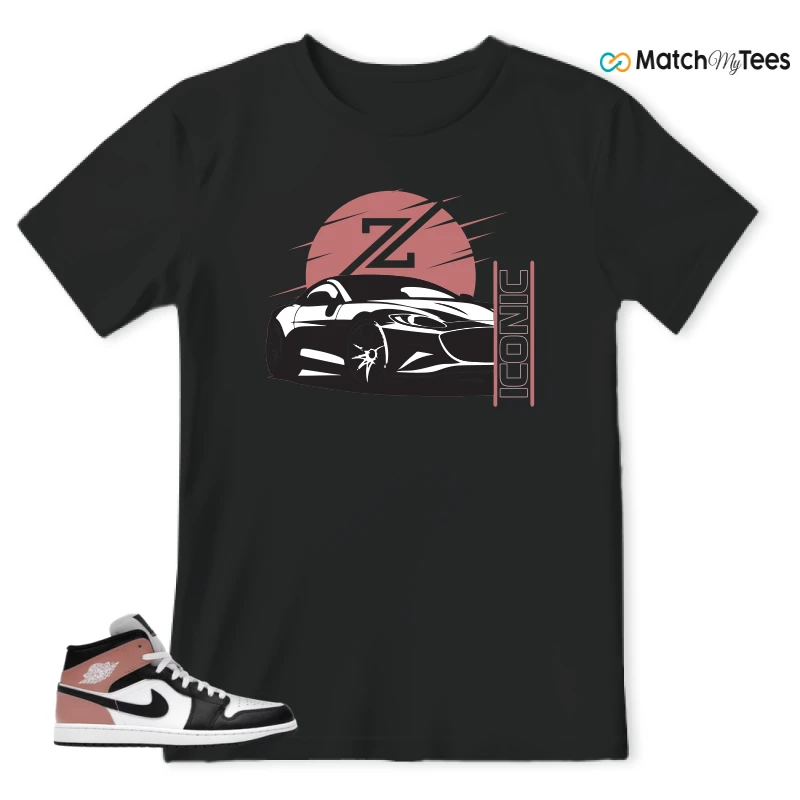 NIKE AIR JORDAN 1 MID WHITE RUST PINK BLACK SNEAKER Matching Tees t-shirt