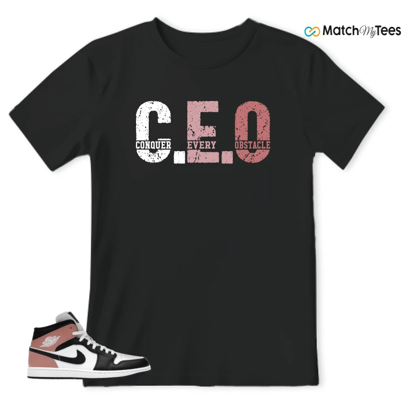 NIKE AIR JORDAN 1 MID WHITE RUST PINK BLACK SNEAKER Matching Tees t-shirt