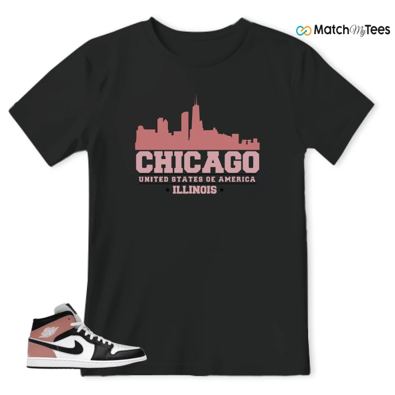 NIKE AIR JORDAN 1 MID WHITE RUST PINK BLACK SNEAKER Matching Tees t-shirt