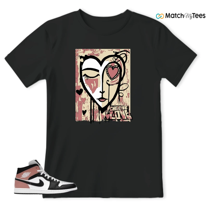 NIKE AIR JORDAN 1 MID WHITE RUST PINK BLACK SNEAKER Matching Tees t-shirt