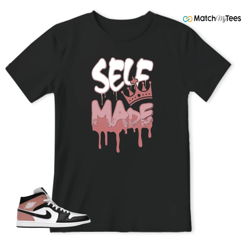 NIKE AIR JORDAN 1 MID WHITE RUST PINK BLACK SNEAKER Matching Tees t-shirt