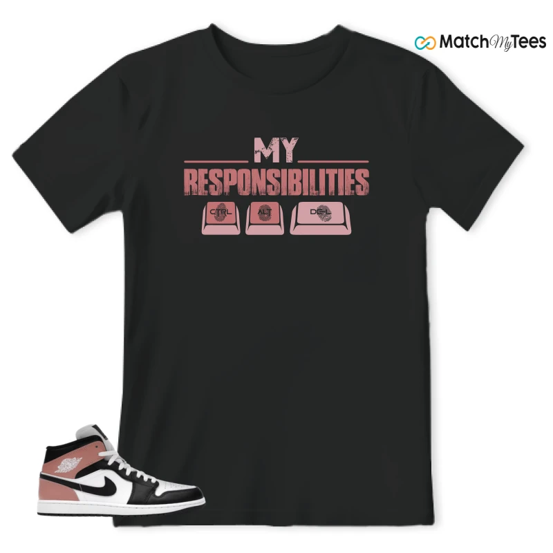 NIKE AIR JORDAN 1 MID WHITE RUST PINK BLACK SNEAKER Matching Tees t-shirt