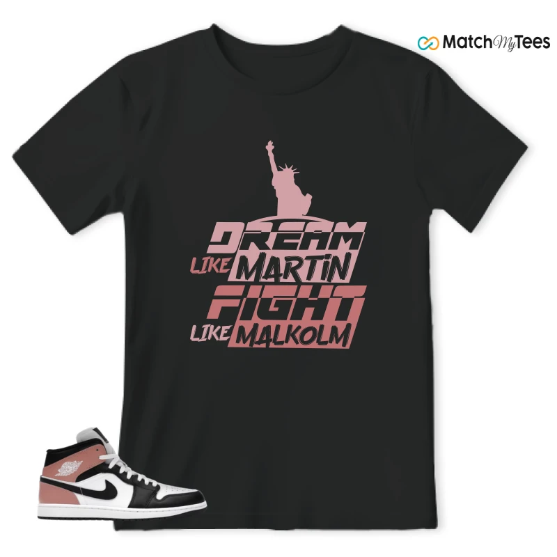 NIKE AIR JORDAN 1 MID WHITE RUST PINK BLACK SNEAKER Matching Tees t-shirt