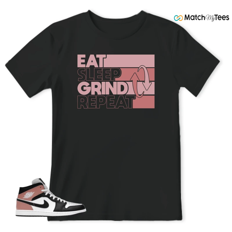 NIKE AIR JORDAN 1 MID WHITE RUST PINK BLACK SNEAKER Matching Tees t-shirt