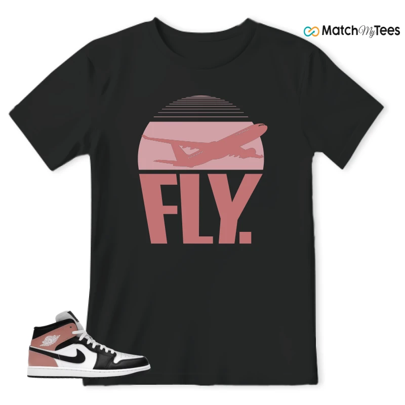 NIKE AIR JORDAN 1 MID WHITE RUST PINK BLACK SNEAKER Matching Tees t-shirt
