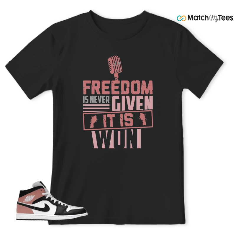 NIKE AIR JORDAN 1 MID WHITE RUST PINK BLACK SNEAKER Matching Tees t-shirt