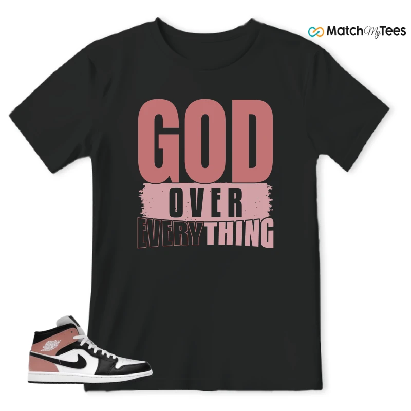 NIKE AIR JORDAN 1 MID WHITE RUST PINK BLACK SNEAKER Matching Tees t-shirt
