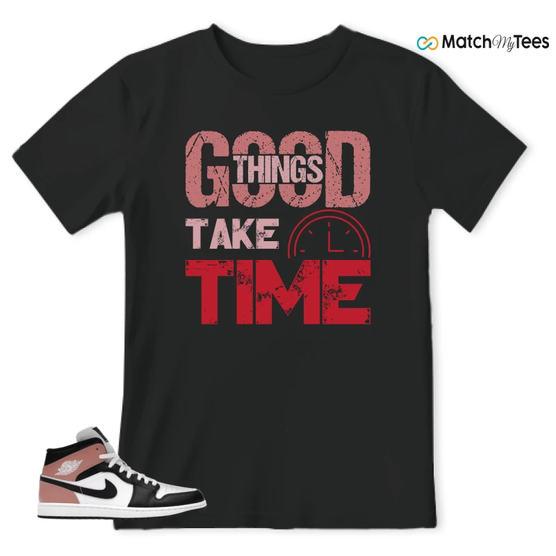 NIKE AIR JORDAN 1 MID WHITE RUST PINK BLACK SNEAKER Matching Tees t-shirt