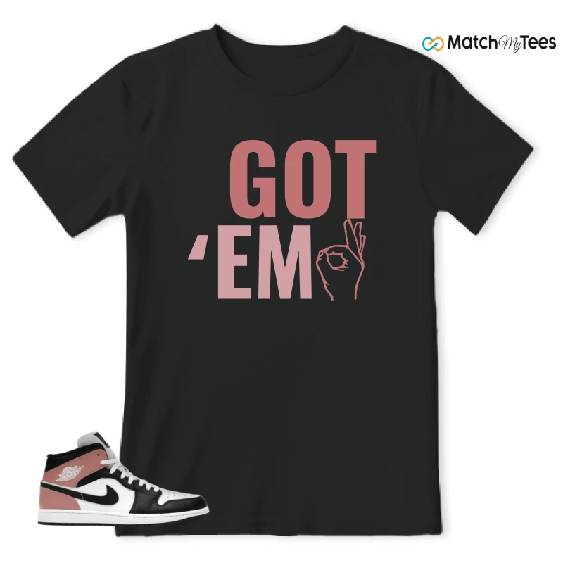 NIKE AIR JORDAN 1 MID WHITE RUST PINK BLACK SNEAKER Matching Tees t-shirt