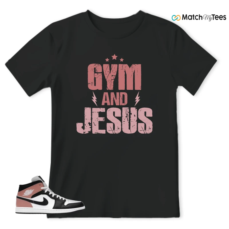 NIKE AIR JORDAN 1 MID WHITE RUST PINK BLACK SNEAKER Matching Tees t-shirt