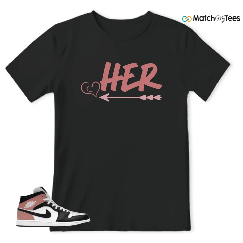 NIKE AIR JORDAN 1 MID WHITE RUST PINK BLACK SNEAKER Matching Tees t-shirt