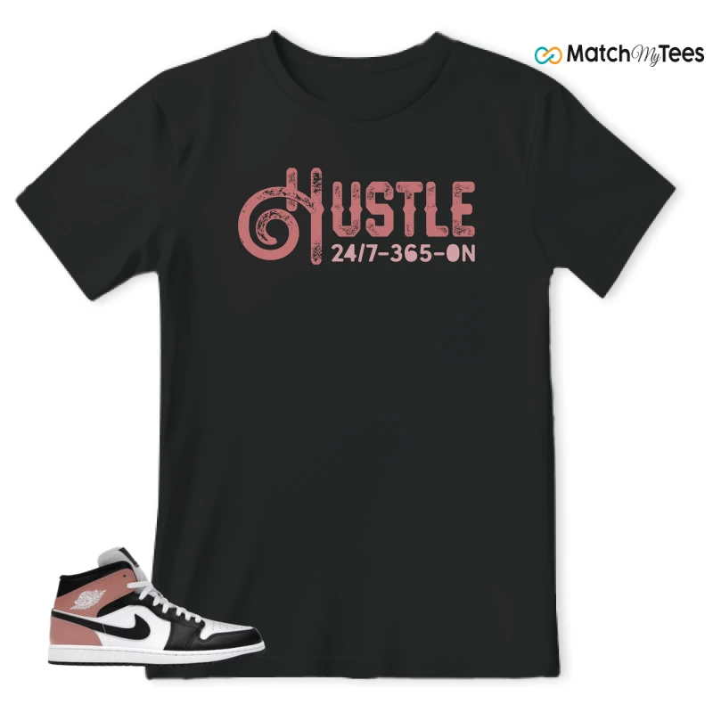 NIKE AIR JORDAN 1 MID WHITE RUST PINK BLACK SNEAKER Matching Tees t-shirt