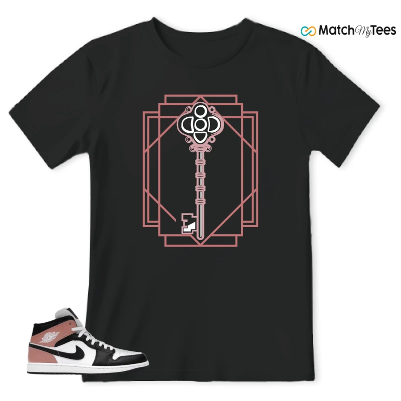 NIKE AIR JORDAN 1 MID WHITE RUST PINK BLACK SNEAKER Matching Tees t-shirt