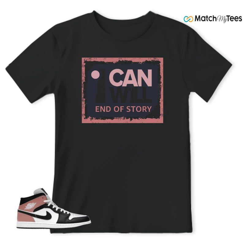 NIKE AIR JORDAN 1 MID WHITE RUST PINK BLACK SNEAKER Matching Tees t-shirt