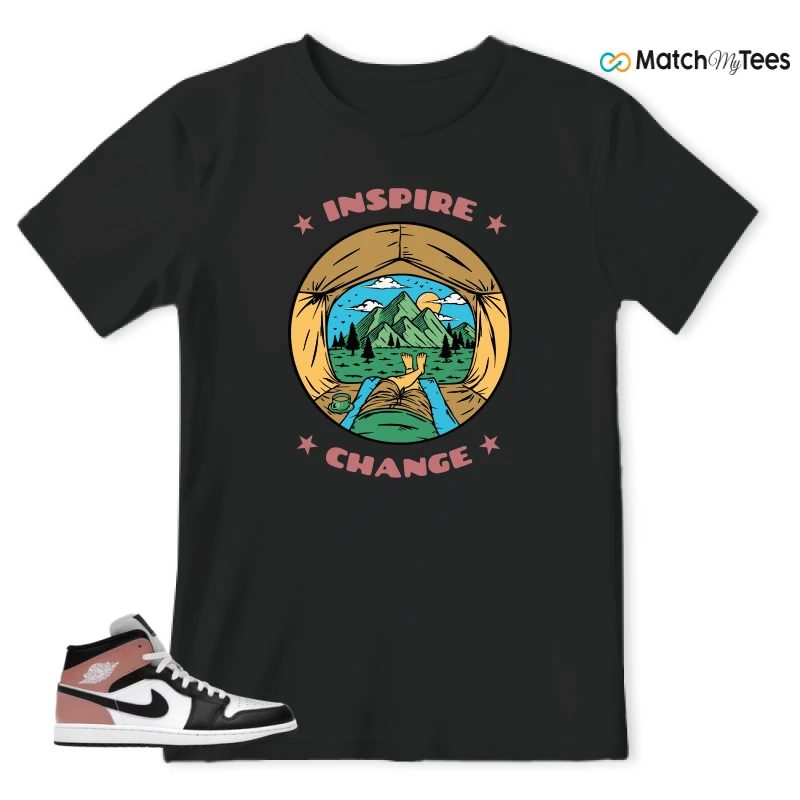 NIKE AIR JORDAN 1 MID WHITE RUST PINK BLACK SNEAKER Matching Tees t-shirt