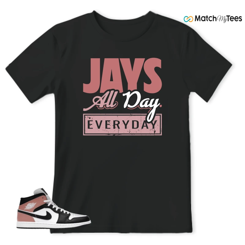 NIKE AIR JORDAN 1 MID WHITE RUST PINK BLACK SNEAKER Matching Tees t-shirt