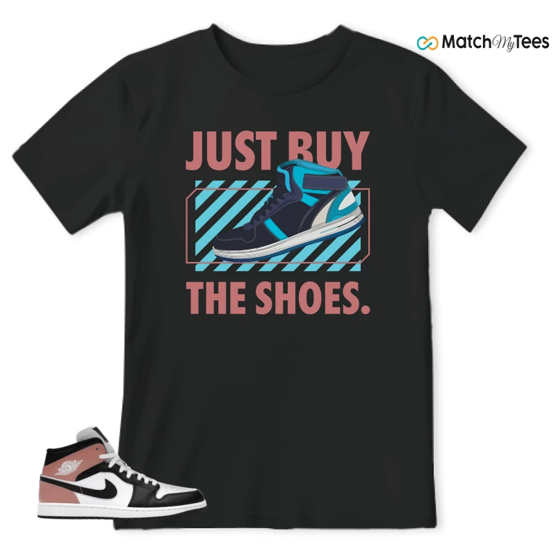 NIKE AIR JORDAN 1 MID WHITE RUST PINK BLACK SNEAKER Matching Tees t-shirt