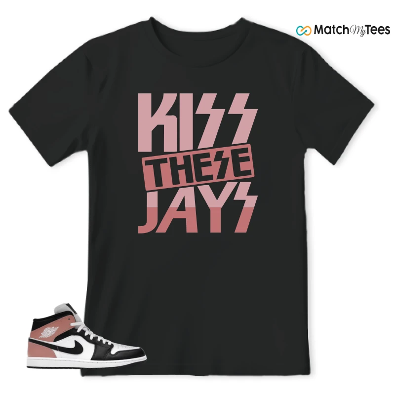 NIKE AIR JORDAN 1 MID WHITE RUST PINK BLACK SNEAKER Matching Tees t-shirt