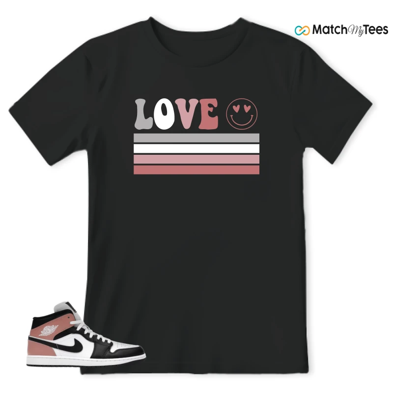 NIKE AIR JORDAN 1 MID WHITE RUST PINK BLACK SNEAKER Matching Tees t-shirt