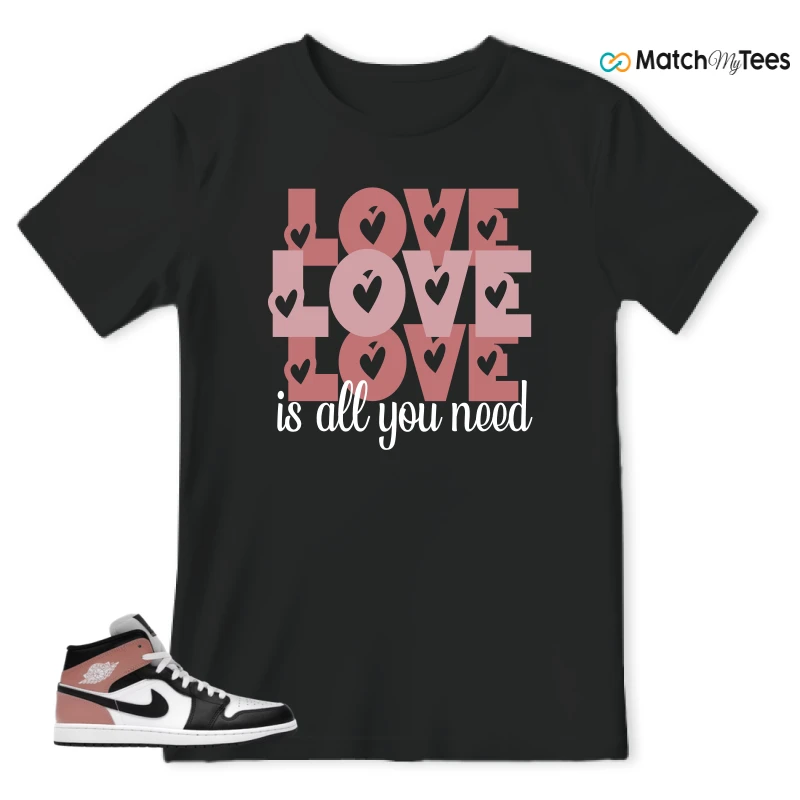 NIKE AIR JORDAN 1 MID WHITE RUST PINK BLACK SNEAKER Matching Tees t-shirt