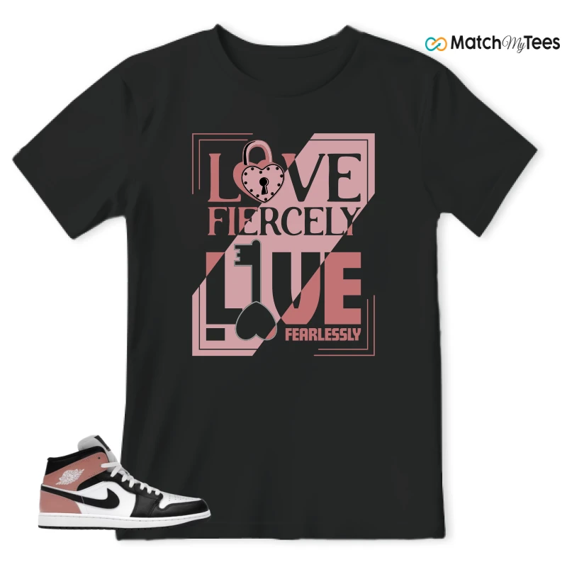 NIKE AIR JORDAN 1 MID WHITE RUST PINK BLACK SNEAKER Matching Tees t-shirt