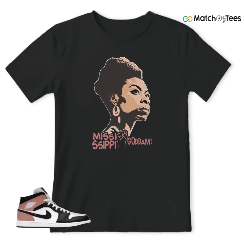 NIKE AIR JORDAN 1 MID WHITE RUST PINK BLACK SNEAKER Matching Tees t-shirt