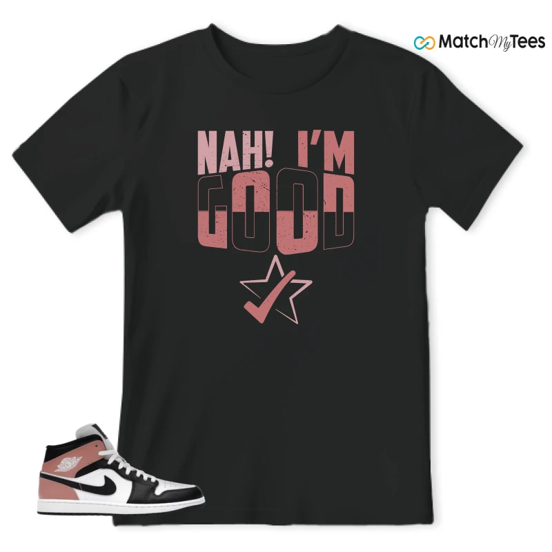NIKE AIR JORDAN 1 MID WHITE RUST PINK BLACK SNEAKER Matching Tees t-shirt