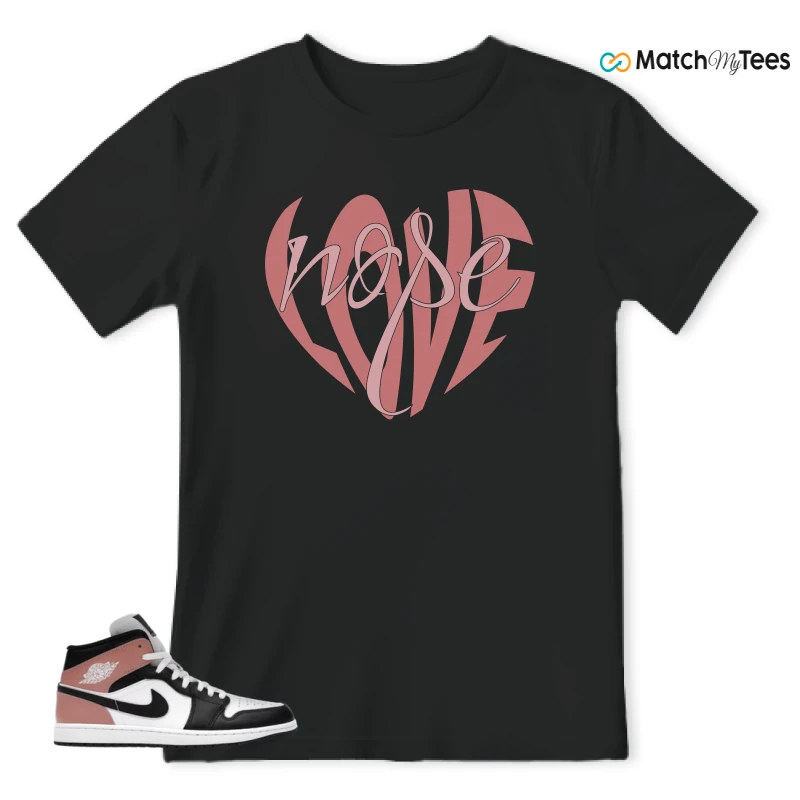 NIKE AIR JORDAN 1 MID WHITE RUST PINK BLACK SNEAKER Matching Tees t-shirt