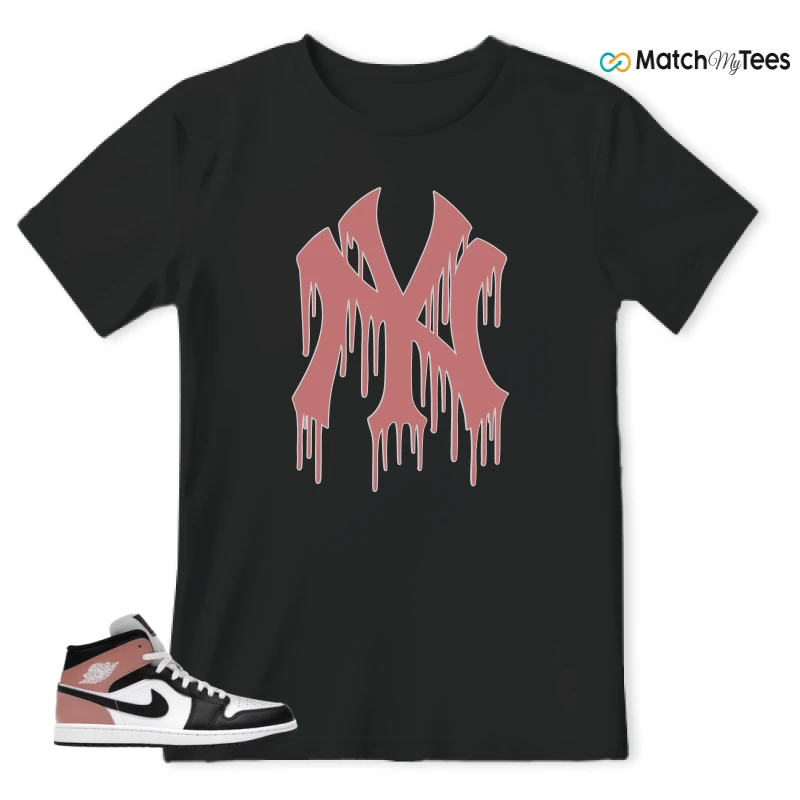 NIKE AIR JORDAN 1 MID WHITE RUST PINK BLACK SNEAKER Matching Tees t-shirt