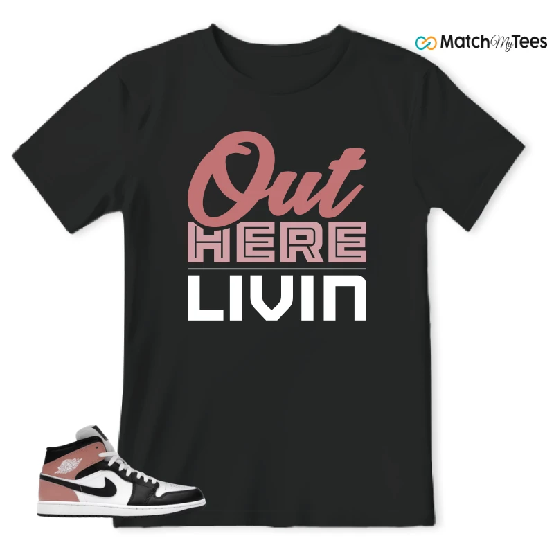 NIKE AIR JORDAN 1 MID WHITE RUST PINK BLACK SNEAKER Matching Tees t-shirt