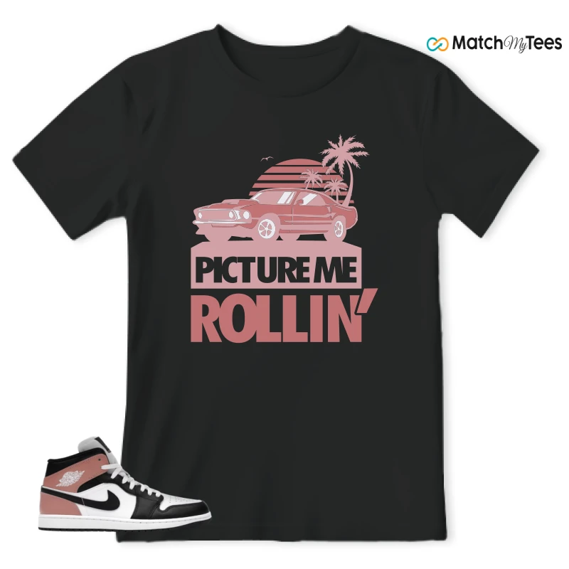 NIKE AIR JORDAN 1 MID WHITE RUST PINK BLACK SNEAKER Matching Tees t-shirt