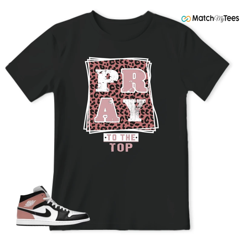 NIKE AIR JORDAN 1 MID WHITE RUST PINK BLACK SNEAKER Matching Tees t-shirt