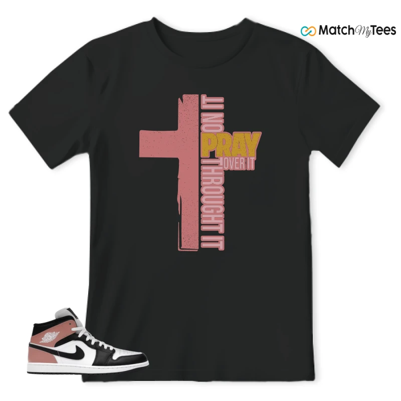 NIKE AIR JORDAN 1 MID WHITE RUST PINK BLACK SNEAKER Matching Tees t-shirt