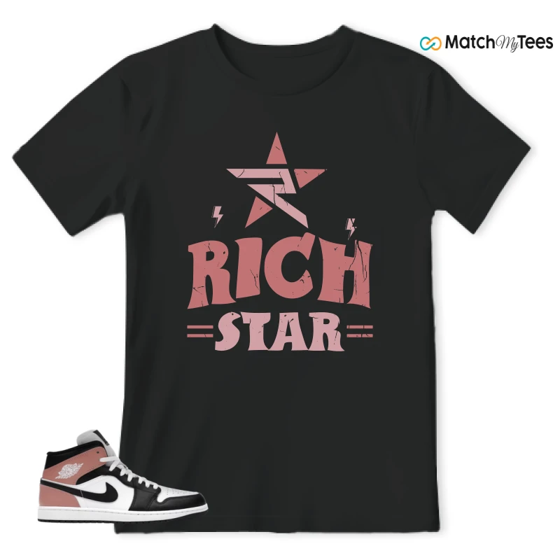 NIKE AIR JORDAN 1 MID WHITE RUST PINK BLACK SNEAKER Matching Tees t-shirt
