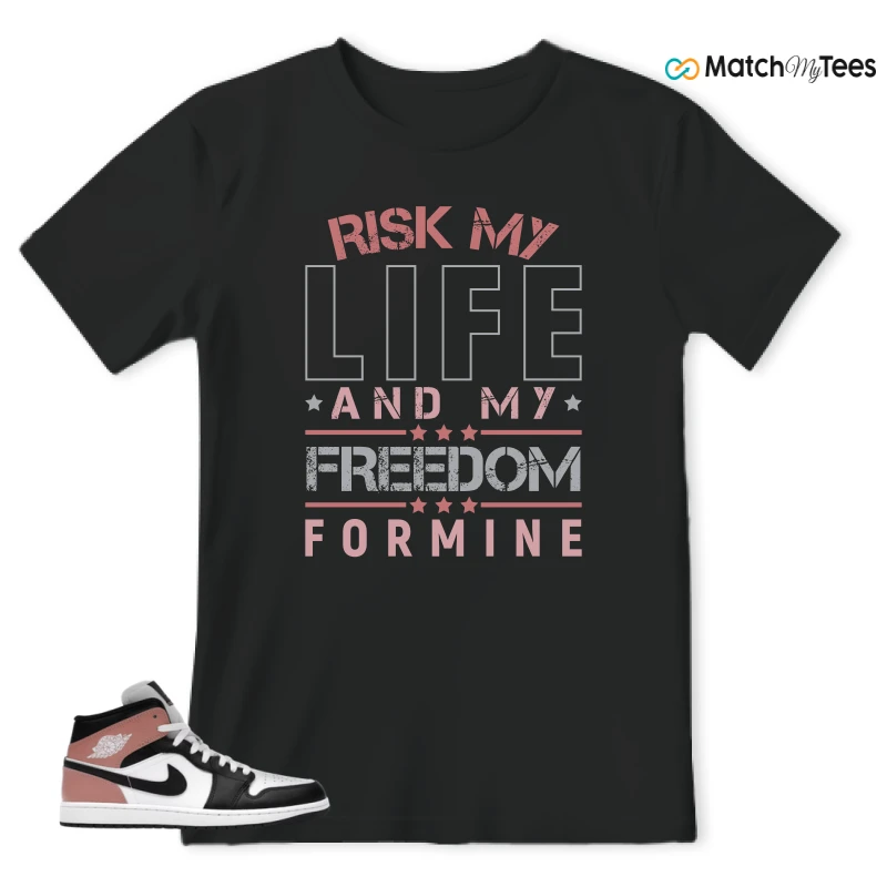 NIKE AIR JORDAN 1 MID WHITE RUST PINK BLACK SNEAKER Matching Tees t-shirt