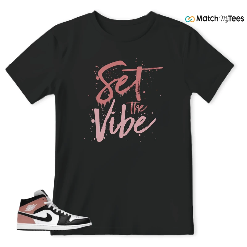NIKE AIR JORDAN 1 MID WHITE RUST PINK BLACK SNEAKER Matching Tees t-shirt