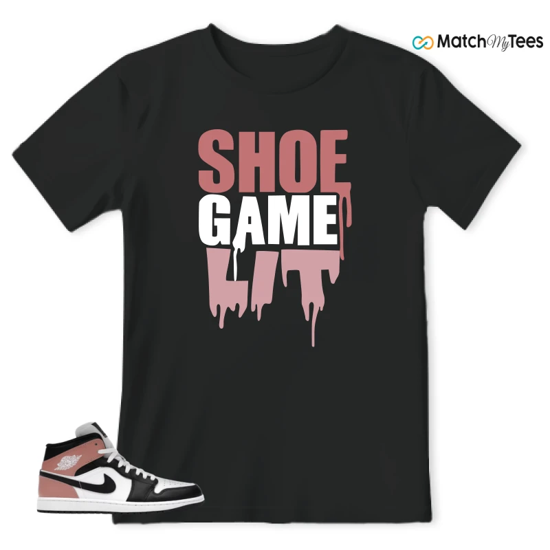 NIKE AIR JORDAN 1 MID WHITE RUST PINK BLACK SNEAKER Matching Tees t-shirt