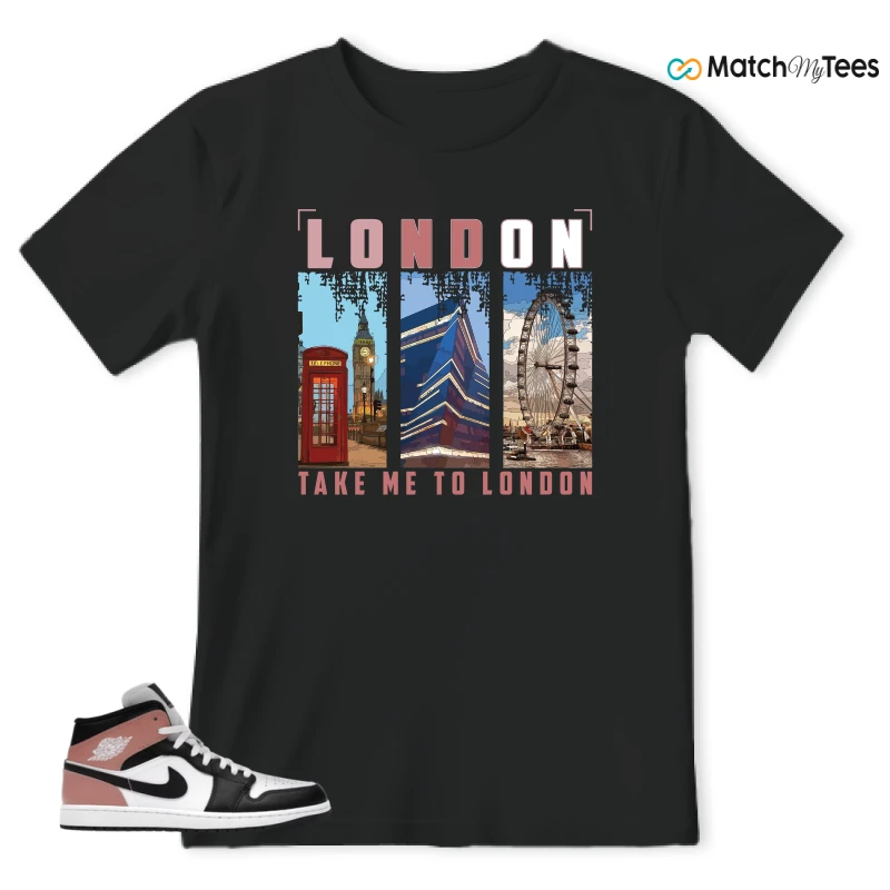 NIKE AIR JORDAN 1 MID WHITE RUST PINK BLACK SNEAKER Matching Tees t-shirt
