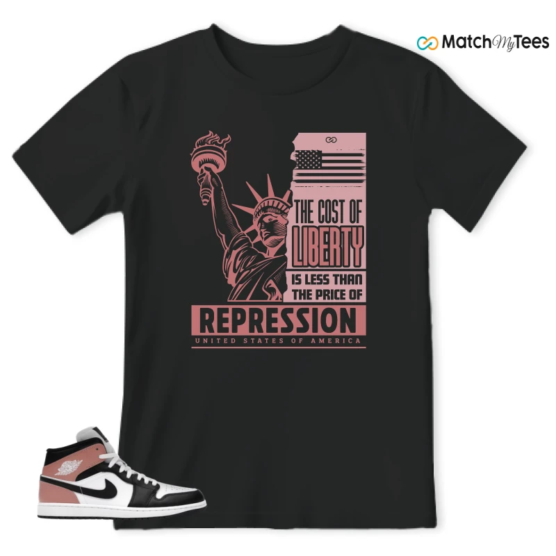 NIKE AIR JORDAN 1 MID WHITE RUST PINK BLACK SNEAKER Matching Tees t-shirt