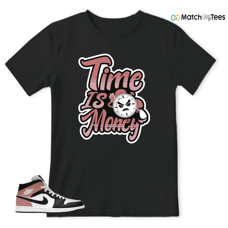 NIKE AIR JORDAN 1 MID WHITE RUST PINK BLACK SNEAKER Matching Tees t-shirt