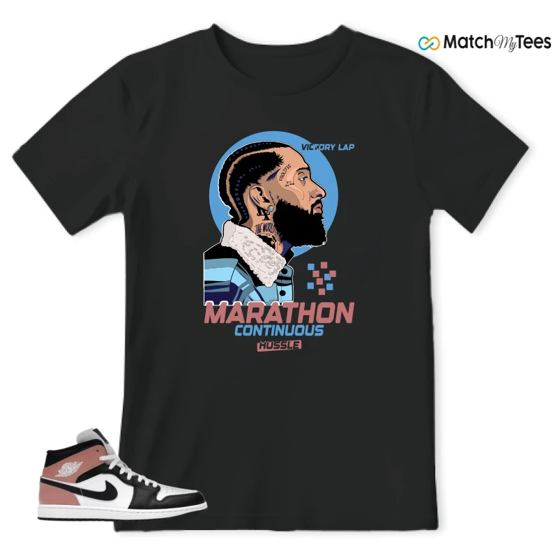 NIKE AIR JORDAN 1 MID WHITE RUST PINK BLACK SNEAKER Matching Tees t-shirt
