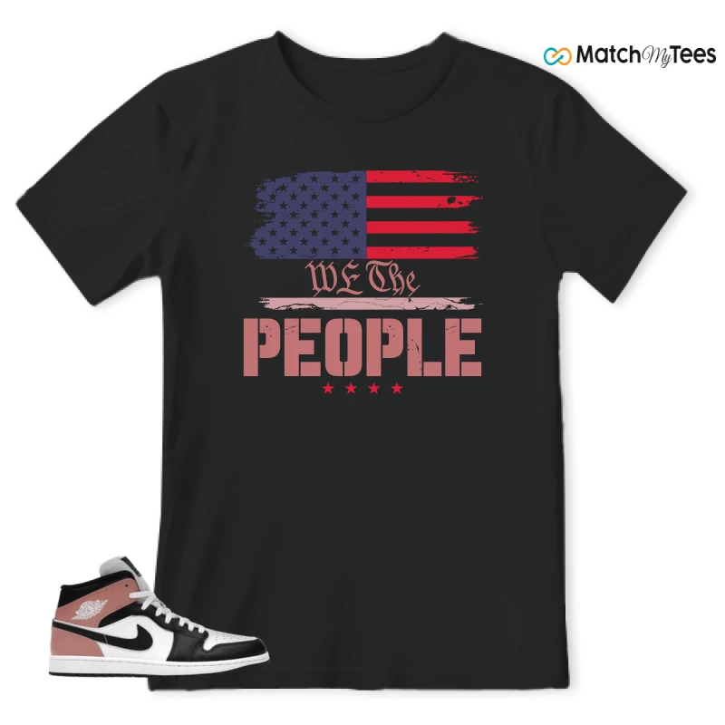 NIKE AIR JORDAN 1 MID WHITE RUST PINK BLACK SNEAKER Matching Tees t-shirt
