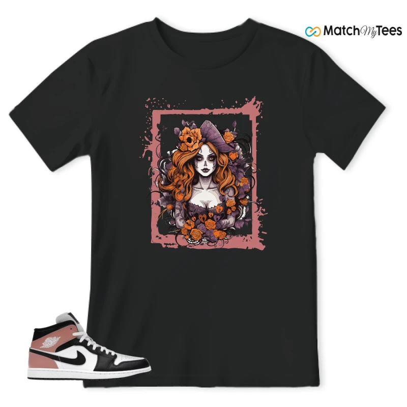 NIKE AIR JORDAN 1 MID WHITE RUST PINK BLACK SNEAKER Matching Tees t-shirt